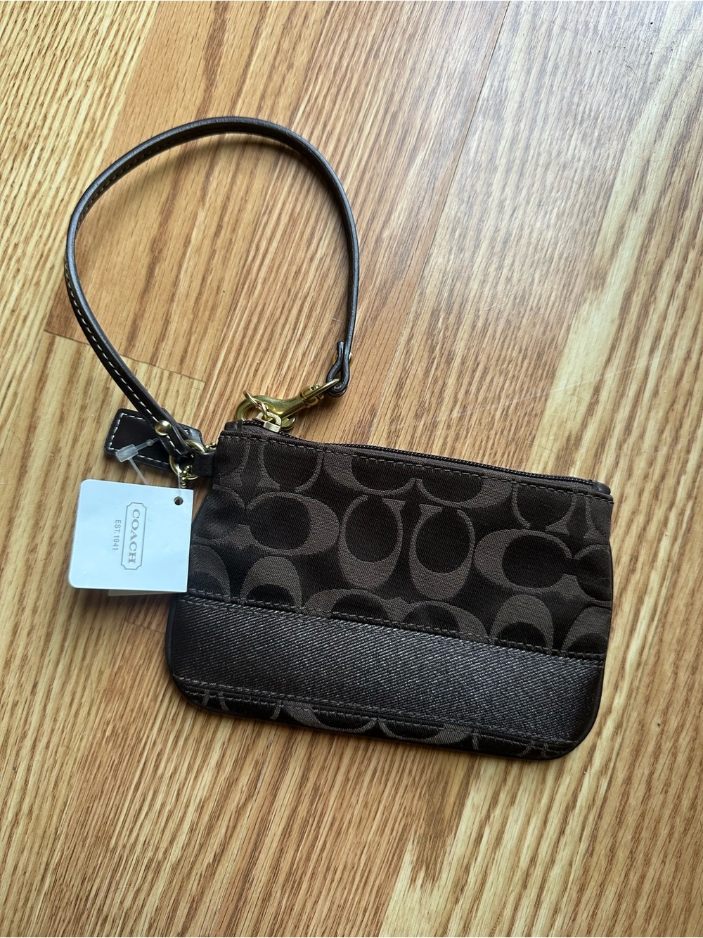 NWT Coach Brown Signature Logo Canvas Wristlet Wallet